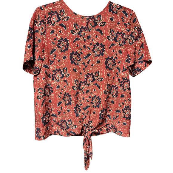 MADEWELL pure silk back button front tie assam floral paisley blouse NWOT Sz S - Picture 1 of 8